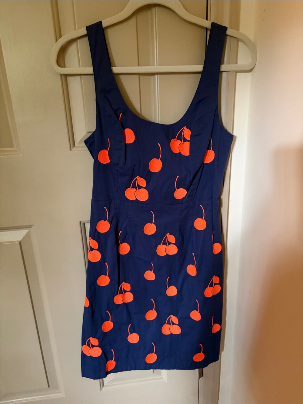 Navy Blue Dress with Orange Cherry Print